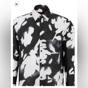 Hugo Boss Black & White Abstract Print Ermo Button-Front slim fit shirt NWT XXL
